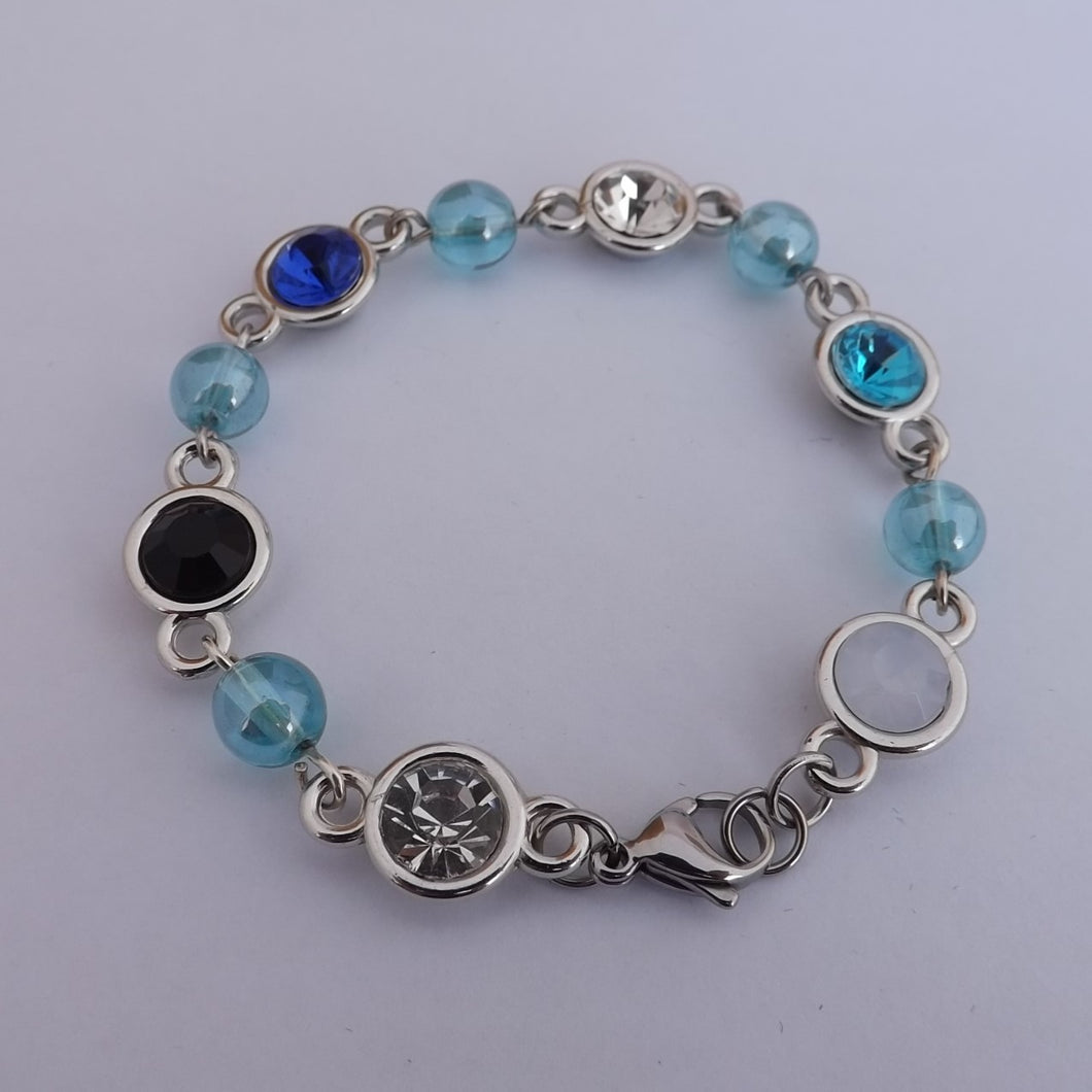 Blue, Black & Silver Handmade Bead & Faux Gemstone Bracelet