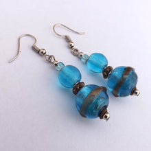 Load image into Gallery viewer, Blue &amp; Bronze Foil Glass Bead Earrings
