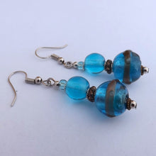 Load image into Gallery viewer, Blue &amp; Bronze Foil Glass Bead Earrings
