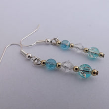 Load image into Gallery viewer, Blue, Clear &amp; Gold Handmade Bead Necklace &amp; Earrings Set
