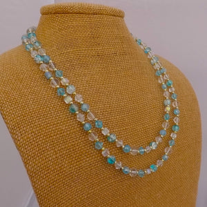 Blue, Clear & Gold Handmade Bead Necklace & Earrings Set