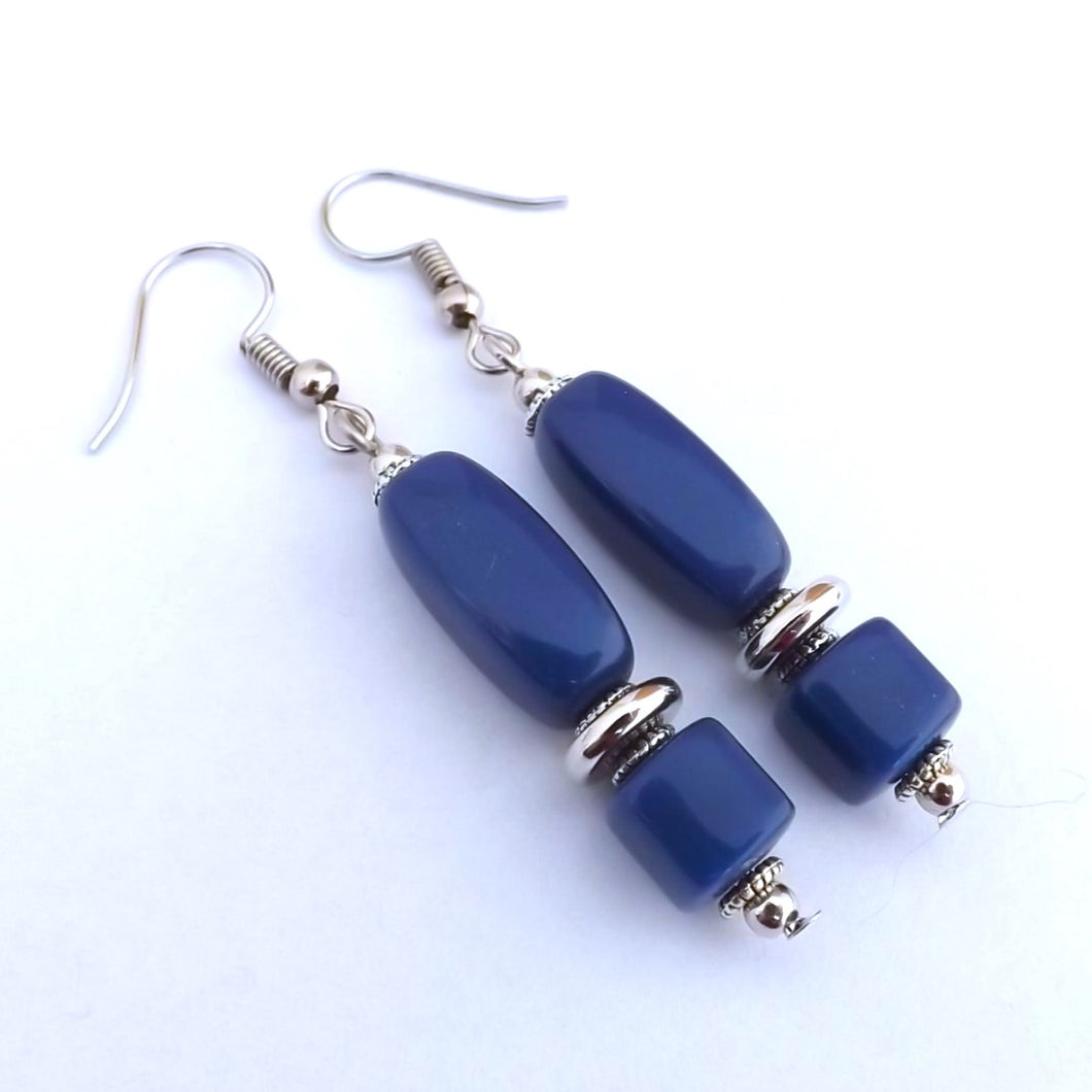 Blue Cube Handmade Bead Earrings