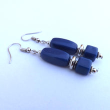 Load image into Gallery viewer, Blue Cube Handmade Bead Earrings
