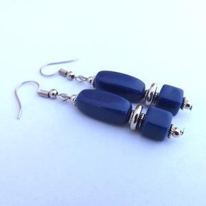 Blue Cube Handmade Bead Earrings