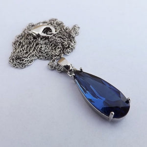 Blue Faceted Teardrop Pendant Necklace