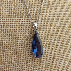 Blue Faceted Teardrop Pendant Necklace