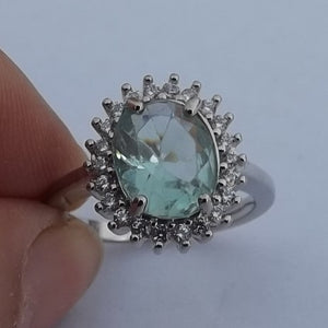 Blue, Faux Diamond & Silver Tone Costume Ring (Size 6)
