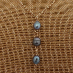 Blue Freshwater Pearl on Gold Tone Chain, Drop Pendant Necklace