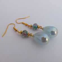 Load image into Gallery viewer, Blue &amp; Gold Acrylic Teardrop &amp; Glass Bead Earrings
