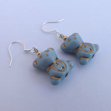 Load image into Gallery viewer, Blue &amp; Gold Bear Earrings
