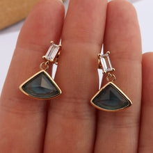 Load image into Gallery viewer, Blue &amp; Gold Faceted Drops with Faux Diamond Stud, Earrings
