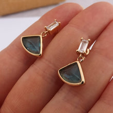 Load image into Gallery viewer, Blue &amp; Gold Faceted Drops with Faux Diamond Stud, Earrings
