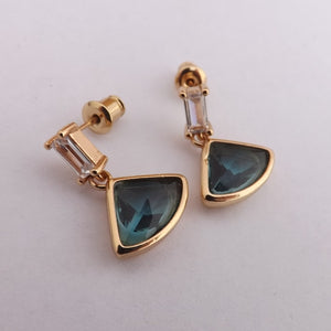 Blue & Gold Faceted Drops with Faux Diamond Stud, Earrings