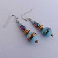 Load image into Gallery viewer, Blue &amp; Gold Faceted Handmade Glass Bead Earrings
