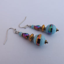 Load image into Gallery viewer, Blue &amp; Gold Faceted Handmade Glass Bead Earrings
