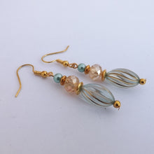 Load image into Gallery viewer, Blue &amp; Gold Handmade Bead Earrings
