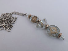 Load image into Gallery viewer, Blue &amp; Gold Handmade Bird Bead Pendant Necklace
