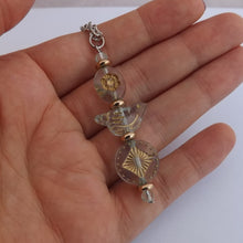 Load image into Gallery viewer, Blue &amp; Gold Handmade Bird Bead Pendant Necklace
