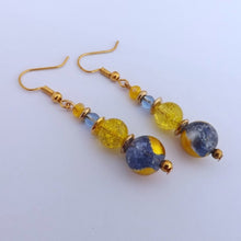 Load image into Gallery viewer, Blue &amp; Gold  Handmade Glass Bead Earrings
