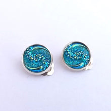 Load image into Gallery viewer, Blue &amp; Gold Lustre Dome Clip on Earrings

