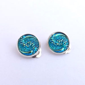 Blue & Gold Lustre Dome Clip on Earrings