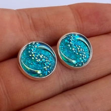 Load image into Gallery viewer, Blue &amp; Gold Lustre Dome Clip on Earrings
