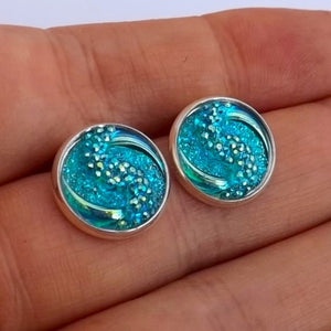Blue & Gold Lustre Dome Clip on Earrings