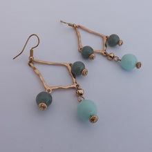 Load image into Gallery viewer, Blue &amp; Gold Tone  Drop Earrings
