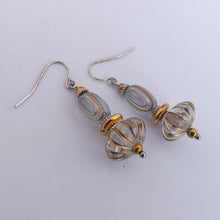Load image into Gallery viewer, Blue &amp; Gold Tone Handmade Acrylic Bead Earrings
