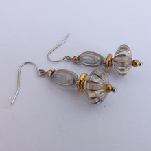 Load image into Gallery viewer, Blue &amp; Gold Tone Handmade Acrylic Bead Earrings
