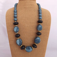 Load image into Gallery viewer, Blue, Gold &amp; Black Chunky Vintage Acrylic Bead Necklace
