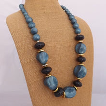 Load image into Gallery viewer, Blue, Gold &amp; Black Chunky Vintage Acrylic Bead Necklace
