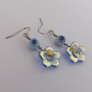 Blue & Gold Flower Handmade Bead Earrings