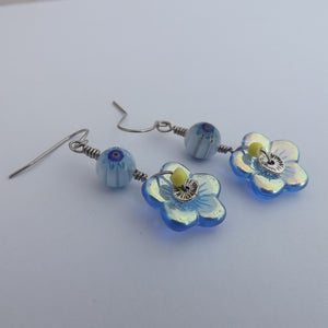 Blue & Gold Flower Handmade Bead Earrings