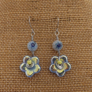 Blue & Gold Flower Handmade Bead Earrings