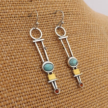 Load image into Gallery viewer, Blue, Gold &amp; Silver Tone Drop Earrings
