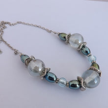Load image into Gallery viewer, Blue &amp; Green Chunky Handmade Glass Bead Necklace on Chain

