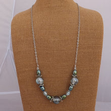 Load image into Gallery viewer, Blue &amp; Green Chunky Handmade Glass Bead Necklace on Chain
