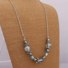 Load image into Gallery viewer, Blue &amp; Green Chunky Handmade Glass Bead Necklace on Chain

