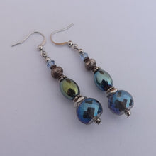 Load image into Gallery viewer, Blue &amp; Green Faceted Handmade Glass Bead Earrings
