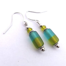 Load image into Gallery viewer, Blue &amp; Green Handmade Glass Bead Earrings
