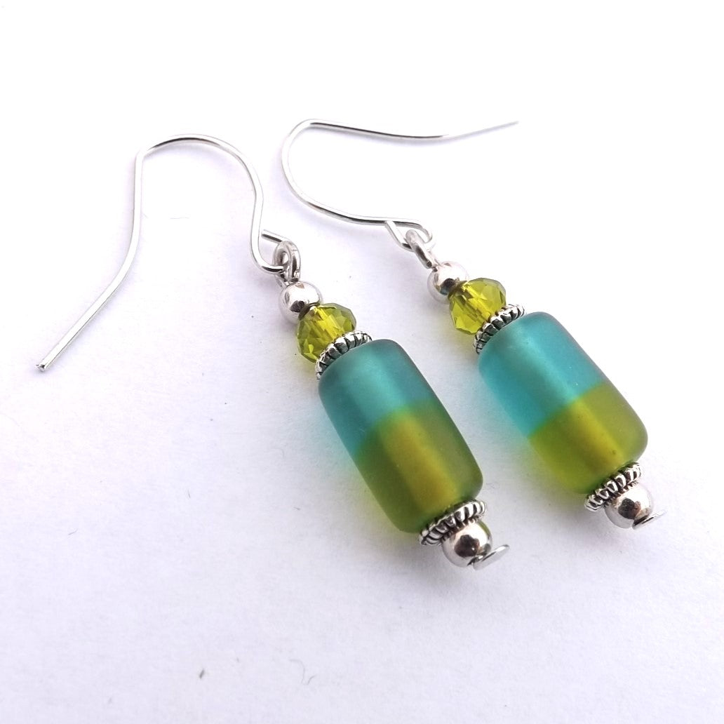 Blue & Green Handmade Glass Bead Earrings