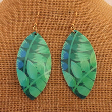 Load image into Gallery viewer, Blue &amp; Green Leaves Acrylic Drop Earrings
