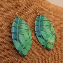 Load image into Gallery viewer, Blue &amp; Green Leaves Acrylic Drop Earrings
