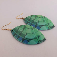 Load image into Gallery viewer, Blue &amp; Green Leaves Acrylic Drop Earrings
