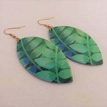 Load image into Gallery viewer, Blue &amp; Green Leaves Acrylic Drop Earrings
