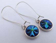 Load image into Gallery viewer, Blue, Green, Black, Gold Star Earrings, Long Kidney Hooks
