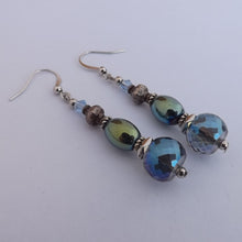 Load image into Gallery viewer, Blue &amp; Green Faceted Handmade Glass Bead Earrings
