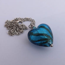 Load image into Gallery viewer, Blue &amp; Green Glass Foil Heart Bead Pendant Necklace
