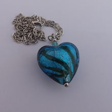 Load image into Gallery viewer, Blue &amp; Green Glass Foil Heart Bead Pendant Necklace
